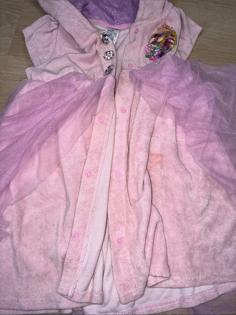 Disney Store Pink Hooded Tulle Princess Terry Cloth Swim Cover Up 5/6